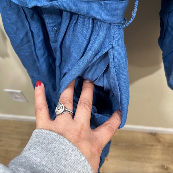 NWT Sundance Blue Elderflower Linen Viscose Tiered Ruffle Tie Belt Dress M - Picture 5 of 9